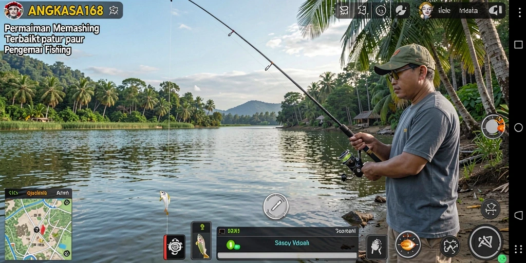 Screenshot gameplay ANGKASA168 menunjukkan aksi memancing seru dan lokasi menakjubkan.