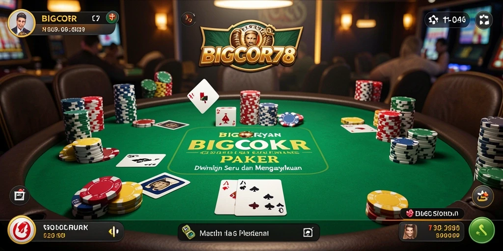 Tampilan gameplay seru di BIGCOR78 dengan banyak pemain poker.