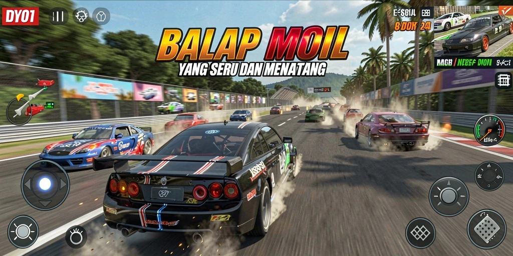 Tampilan gameplay DY01 yang intens dan mendebarkan saat berkompetisi di lintasan balap.