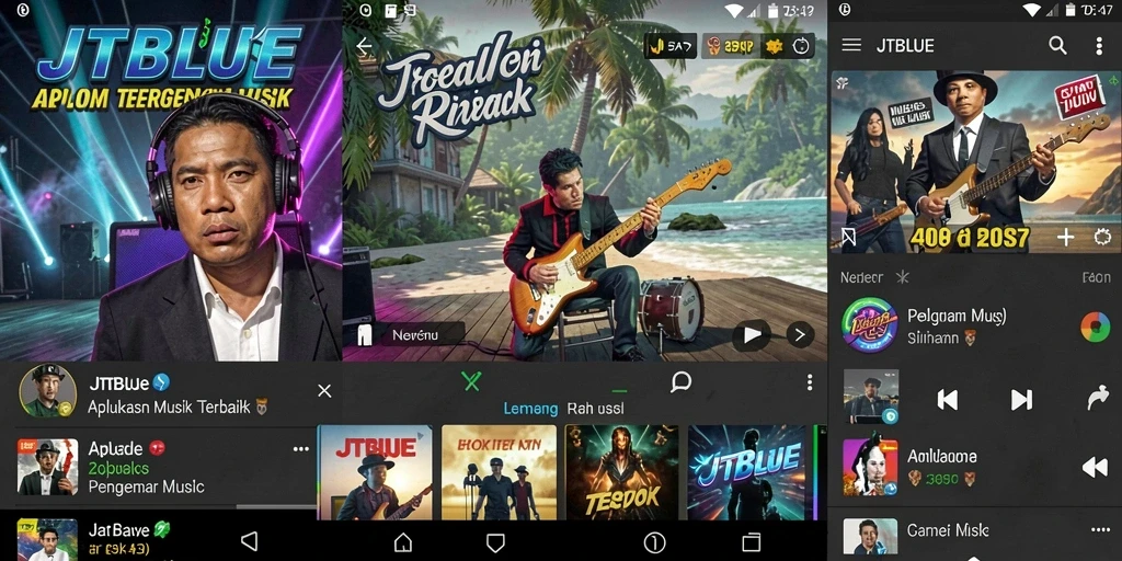 Tampilan gameplay JTBLUE dengan beragam pilihan musik yang menarik.