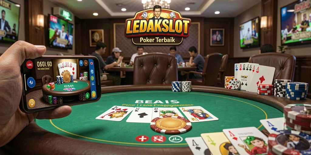 Tampilan gameplay LEDAKSLOT dengan suasana poker yang menggugah semangat.