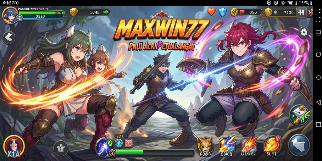Screenshot menunjukkan aksi pertarungan seru di MAXWIN77 dengan karakter anime yang dinamis.
