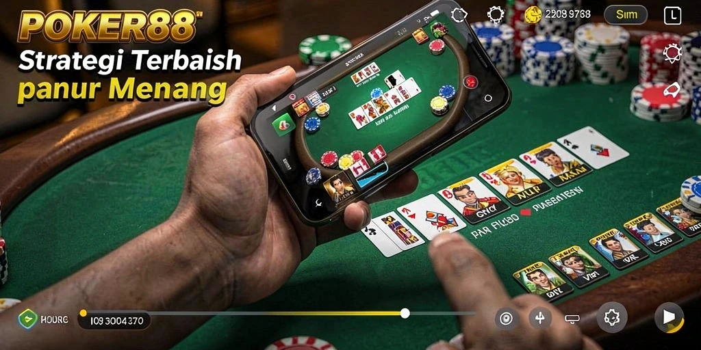 Screenshot gameplay POKER88 menampilkan suasana meja poker yang intens.