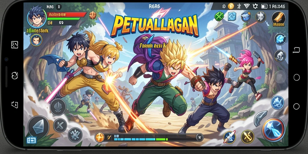 Tampilan screenshot R6R6 menampilkan aksi karakter anime dalam pertarungan yang seru.