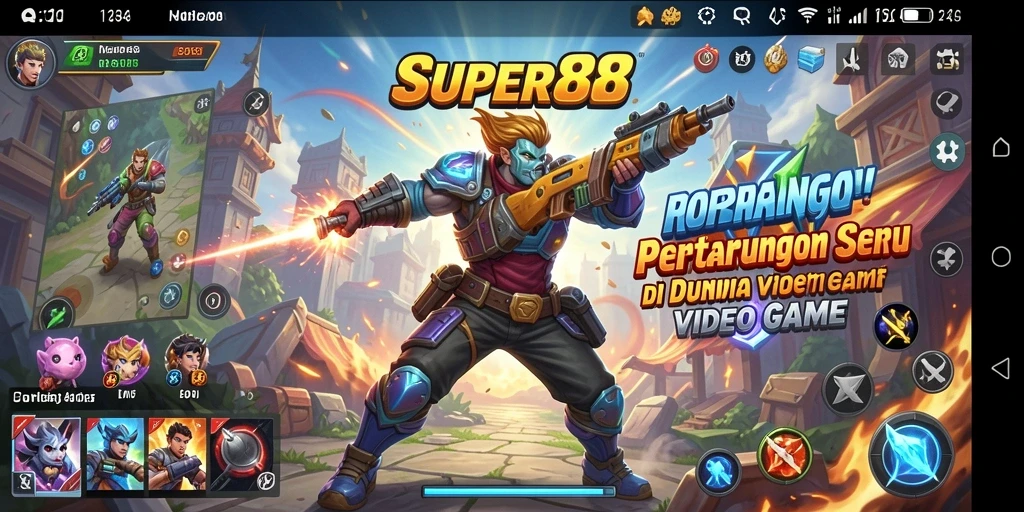 Screenshot dari gameplay SUPER88 dengan pertarungan karakter yang intens.