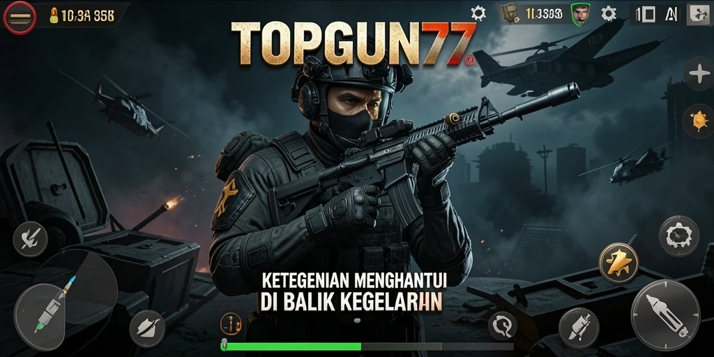 Screenshot gameplay dari TOPGUN77 yang menampilkan suasana horror yang intens.