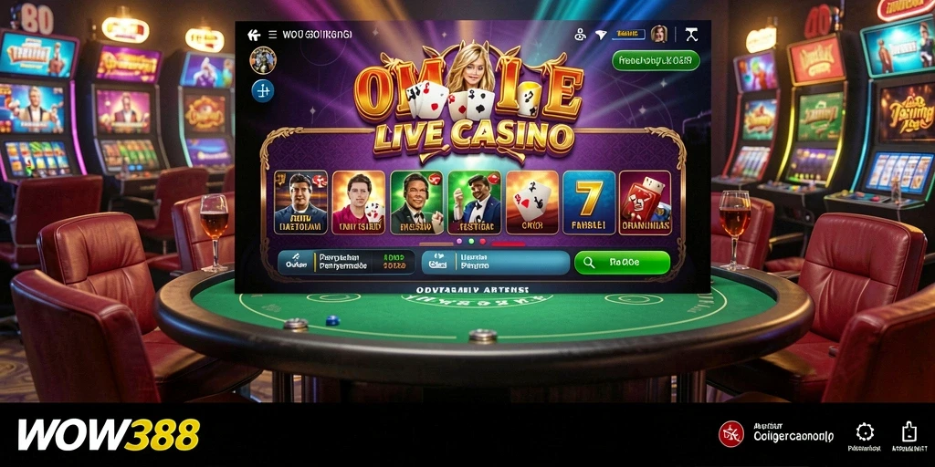 Tampilan gameplay WOW388 yang memukau dengan dealer langsung di Live Casino.